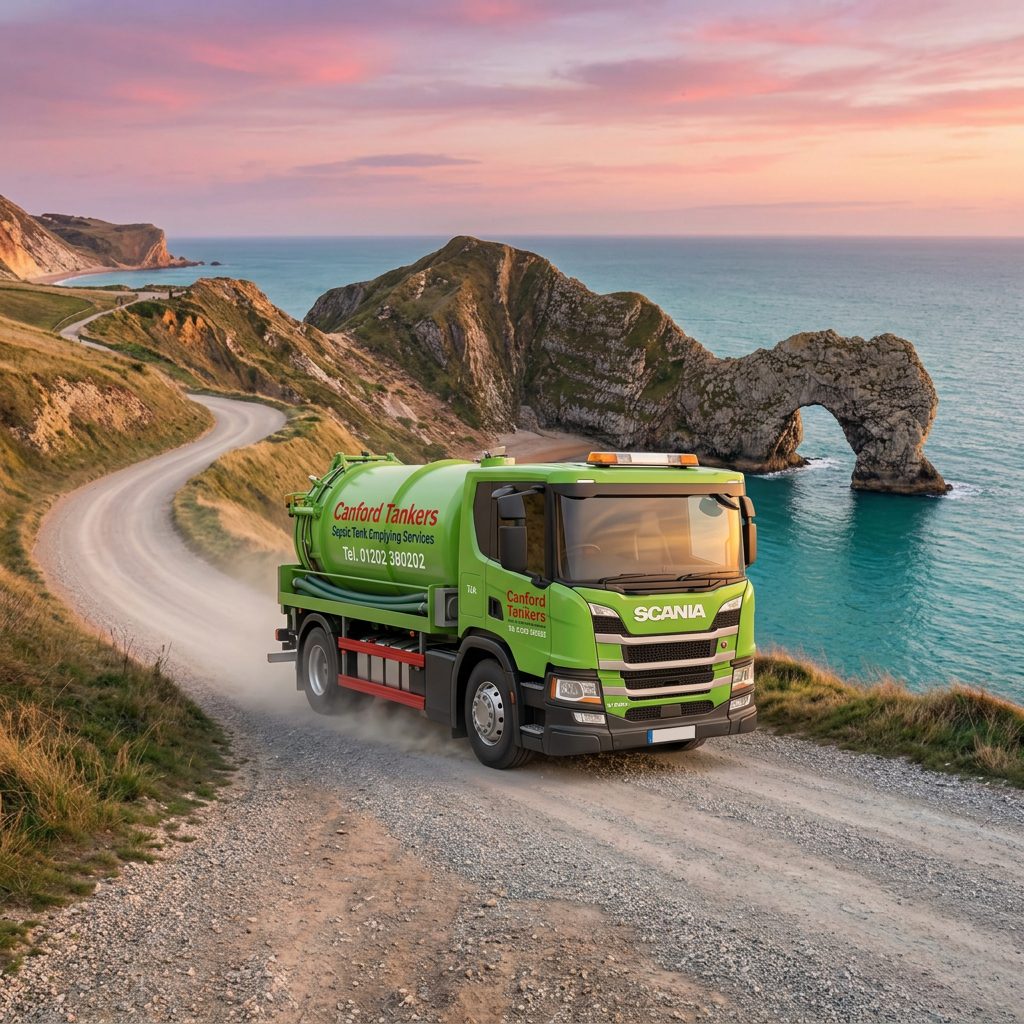 Canford Tankers lorry on a Dorset coast road near Durdle Door